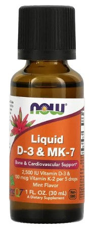 Liquid D-3 & MK-7, Mint Flavor, 1 fl oz (30 ml), by NOW