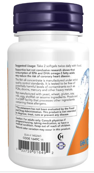 Omega-3 Fish Oil, Molecularly Distilled 30 Softgels, by NOW