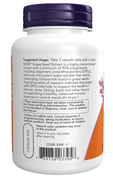 Grape Seed Extract, Maximum Strength 500 mg, 90 Veg Capsules, by Now