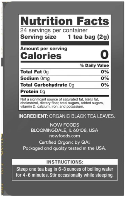 Deep, Rich & Flavorful Organic Black Tea, 24 Tea Bags, 1.7 oz (48 g) by NOW