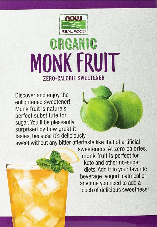 Organic Monk Fruit Zero-Calorie Sweetener, 70 Packets, 2.47 oz (70g), by NOW