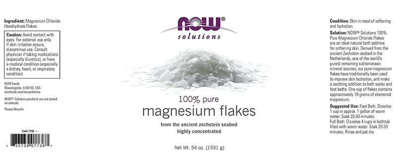 Magnesium Flakes, 100% Pure, 54 oz (1531 g) by NOW