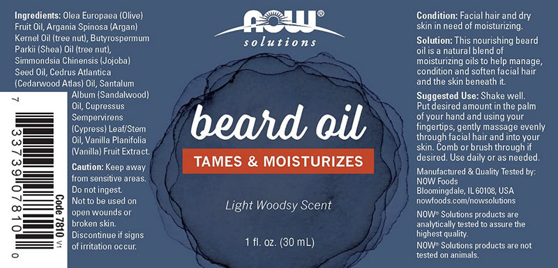 Beard Oil, 1 fl oz (30 ml), by NOW