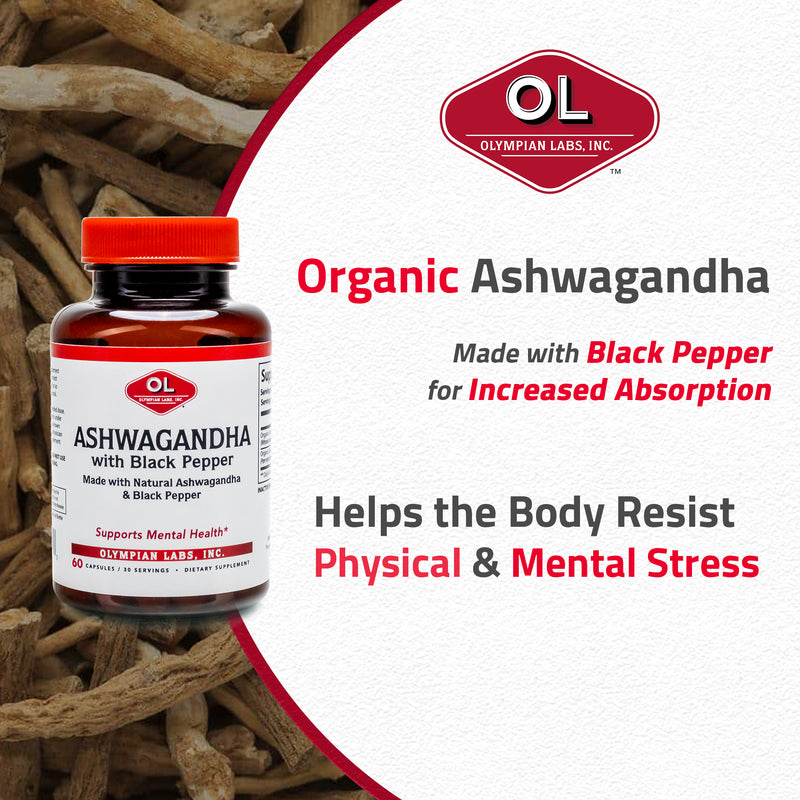 Ashwagandha with Black Pepper (60 Caps) by Olympian Labs