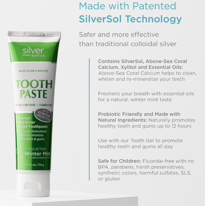 Naturally Whitening Winter Mint - 4 oz (114 Grams) Coral Toothpaste, by Silver Biotics
