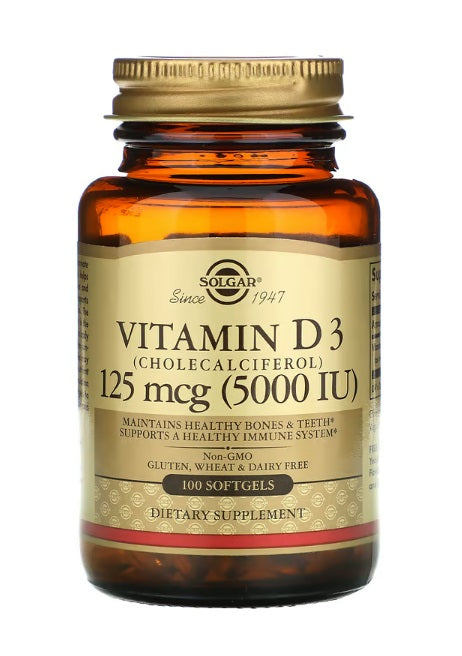 Vitamin D3 (Cholecalciferol) 125 mcg 5,000 IU 100 Softgels
