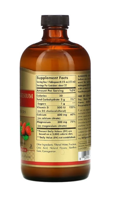 Calcium Magnesium Citrate Liquid with Vitamin D3 Natural Strawberry 16 fl oz (473 ml)