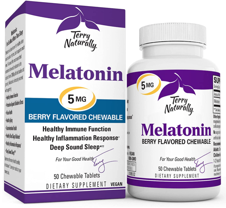 Melatonin 5 mg, 50 Berry Flavored Chewable Tablets by Terry Naturally