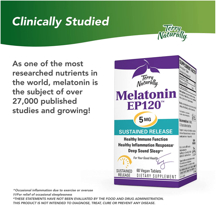 Terry Naturally Melatonin EP120 5 mg Sustained Release - 60 Vegan Tablets, by EuroPharma