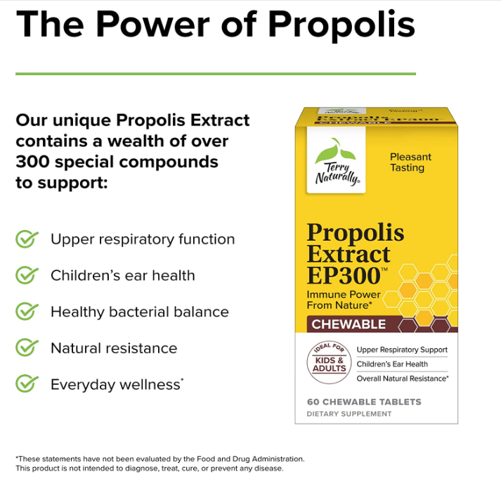 Terry Naturally Propolis Extract EP300, 60 Chewable Tablets