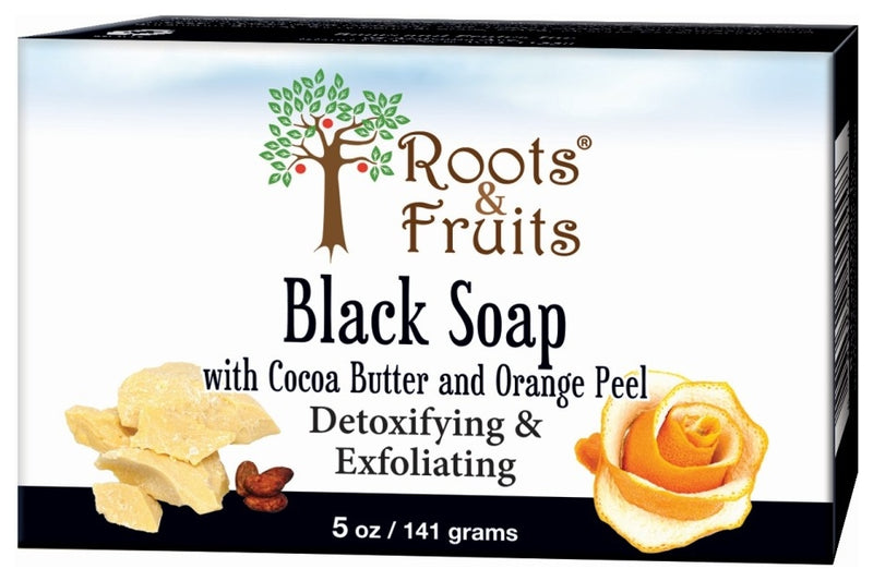 Roots & Fruits Black Soap with Cocoa Butter and Orange Peel 5 oz