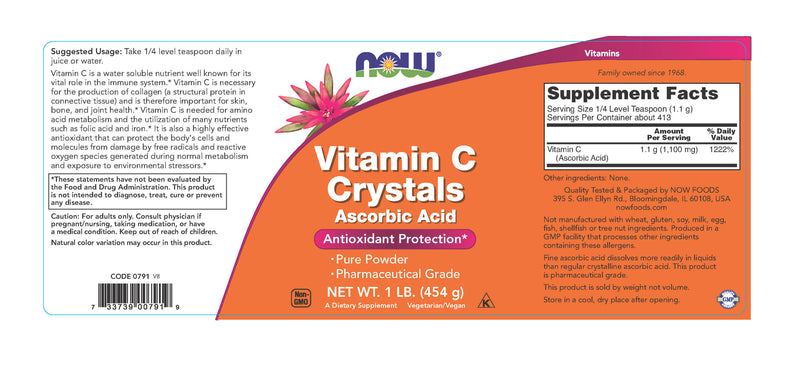 Vitamin C Crystals 1 lb (454 g) | By Now Foods - Best Price