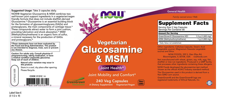 Vegetarian Glucosamine & MSM 240 Veg Capsules