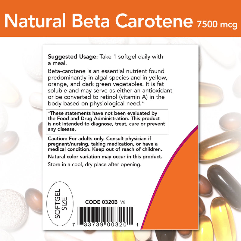 Natural Beta Carotene 25,000 IU 90 Softgels, by NOW
