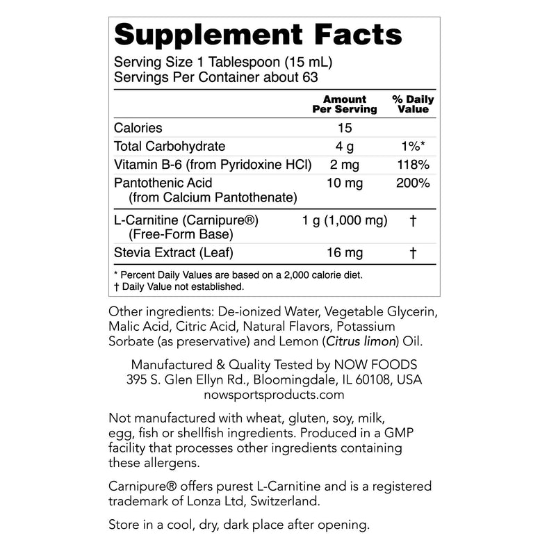 L-Carnitine Liquid Citrus Flavor 1000 mg 32 fl oz (946 ml) | By Now Foods - Best Price