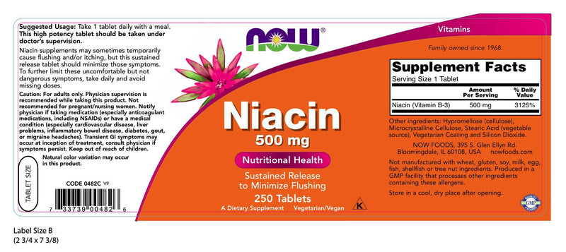 Niacin 500 mg 250 Tablets