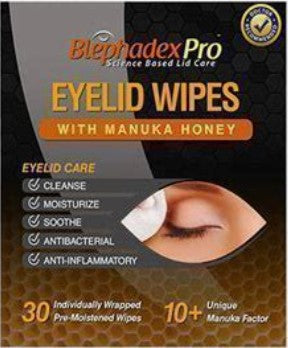 Blephadex Pro, 30 Cleansing Eyelid Wipes with Manuka Honey, by Lunovus