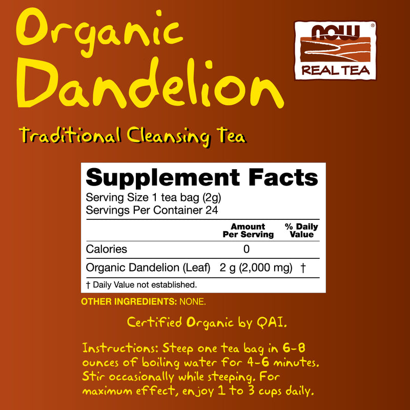 Dandelion Cleansing Herbal Tea 24 Tea Bags | By Now Foods - Best Price