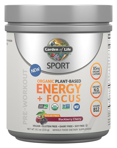 SPORT Organic Plant-Based Pre-Workout Energy + Focus Sugar Free Blackberry Cherry 8.1 oz (231 g)