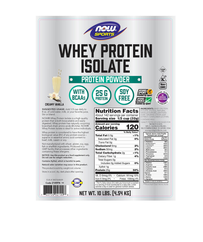 Whey Protein Isolate Natural Vanilla 10 lbs (4.54 kg) | By Now Sports - Best Price