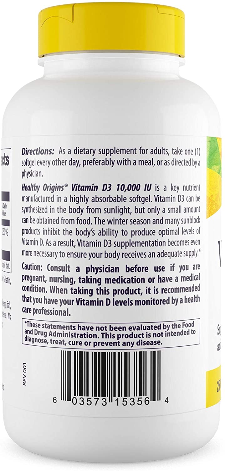 Vitamin D3 10,000 IU 360 Softgels by Healthy Origins best price