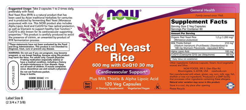 Red Yeast Rice 600 mg with CoQ10 30 mg 120 Veg Capsules