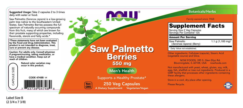 Saw Palmetto Berries 550 mg 250 Veg Capsules