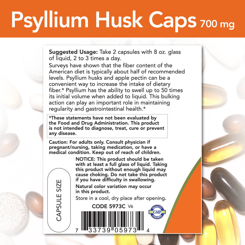 Psyllium Husk Caps 500 mg 500 Veg Capsules | By Now Foods - Best Price