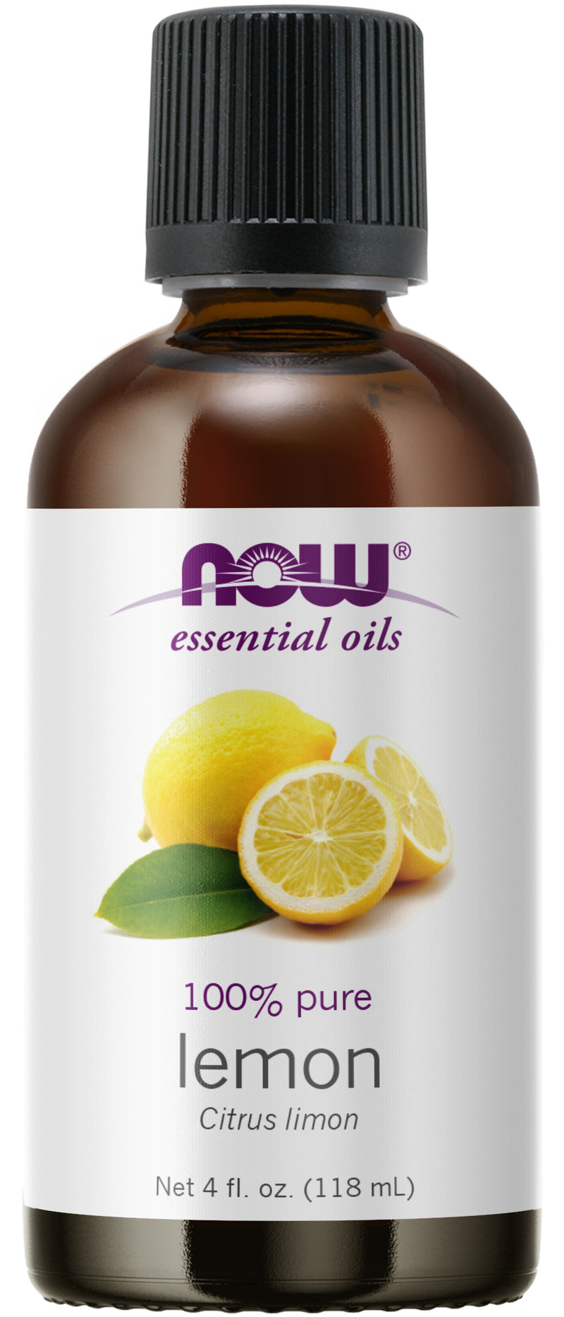 NOW Essential Oils, Lemon Oil, Cheerful Aromatherapy Scent, Cold Pressed, 100% Pure, Vegan, Child Resistant Cap, 4-Ounce