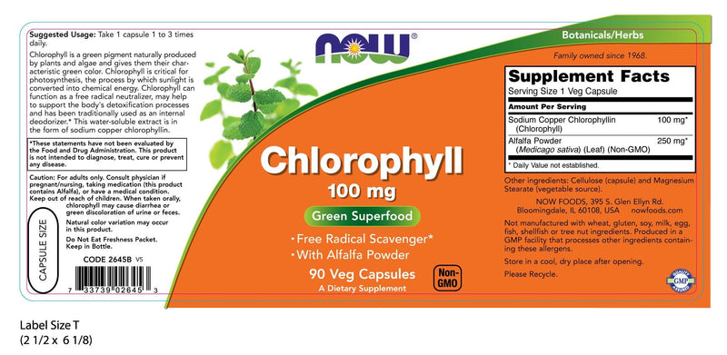 Chlorophyll 100 mg 90 Veg Capsules | By Now Foods - Best Price