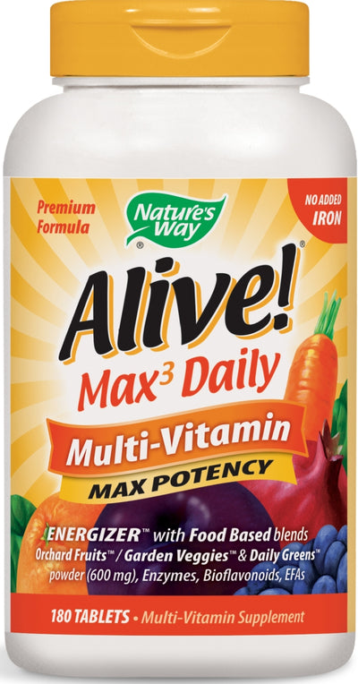 Alive! Max3 Daily Multi-Vitamin Max Potency No Added Iron 180 Tablets