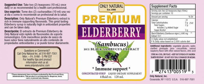 Premium Elderberry (Sambucus) 4 fl oz (120 ml) by Only Natural best price