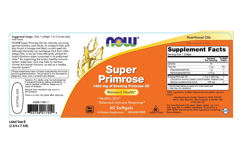 Super Primrose 1300 mg 60 Softgels | By Now Foods - Best Price