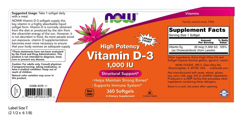 Vitamin D-3 1,000 IU 360 Softgels