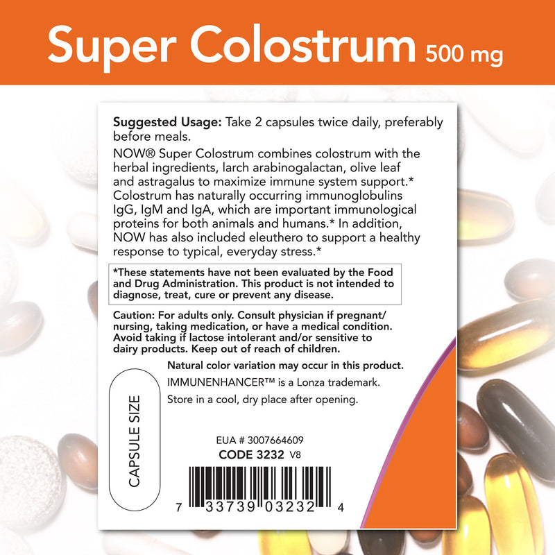 Super Colostrum 500 mg 90 Veg Capsules | By Now Foods - Best Price