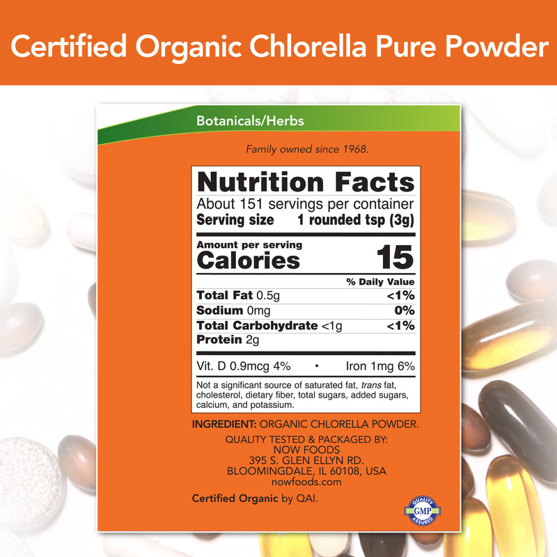 Chlorella Certified Organic Pure Powder 1 lb (454 g) | By Now Foods - Best Price