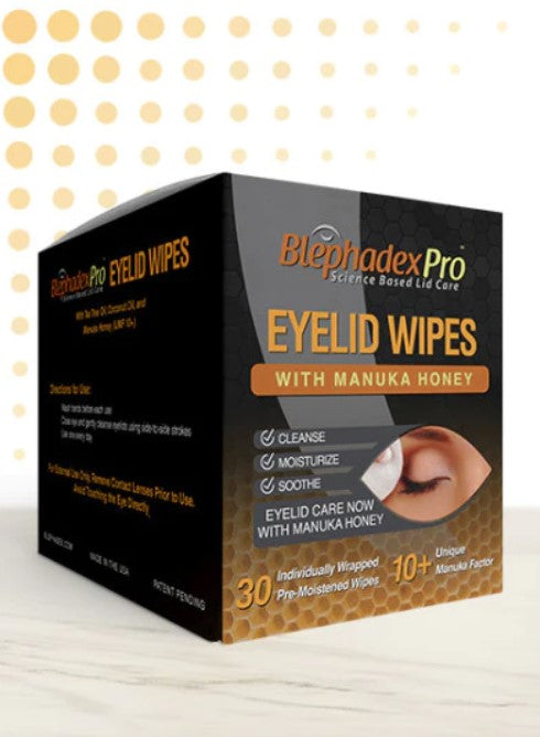 Blephadex Pro, 30 Cleansing Eyelid Wipes with Manuka Honey, by Lunovus