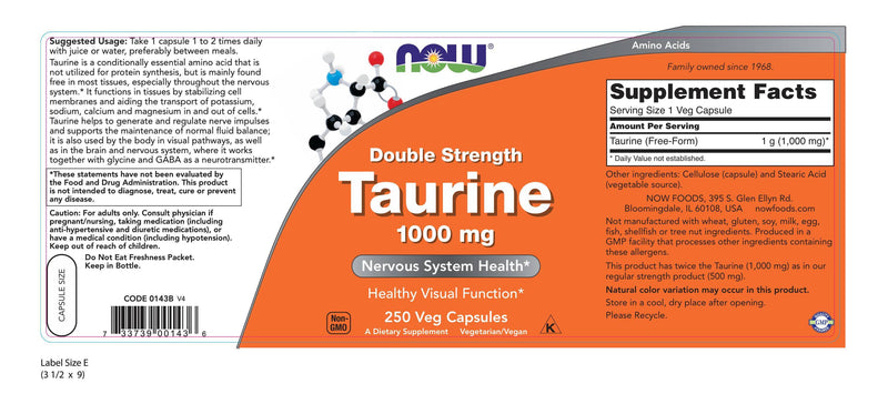 Taurine 1000 mg 250 Veg Capsules