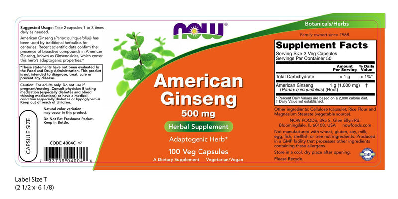 American Ginseng 500 mg 100 Veg Capsules