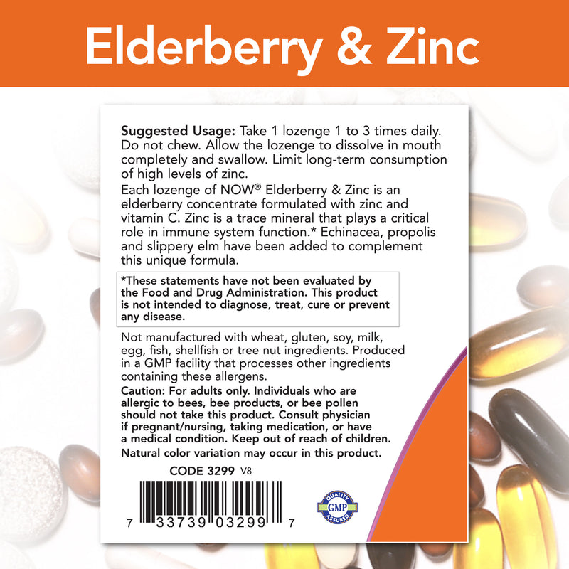 Elderberry & Zinc 90 Lozenges | By Now Foods - Best Price