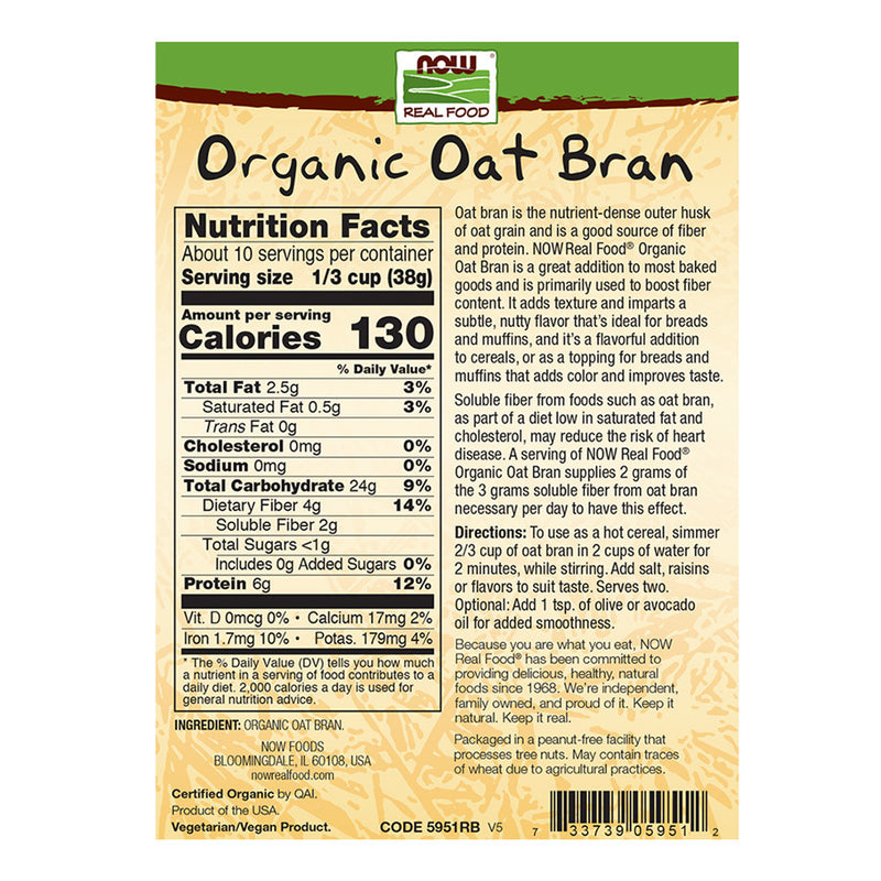 Organic Oat Bran 14 oz (379 g) | By Now Foods - Best Price