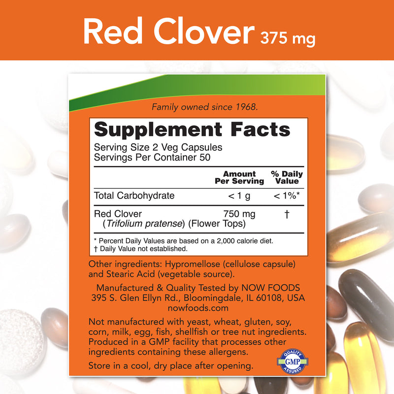 Red Clover 375 mg 100 Capsules | By Now Foods - Best Price