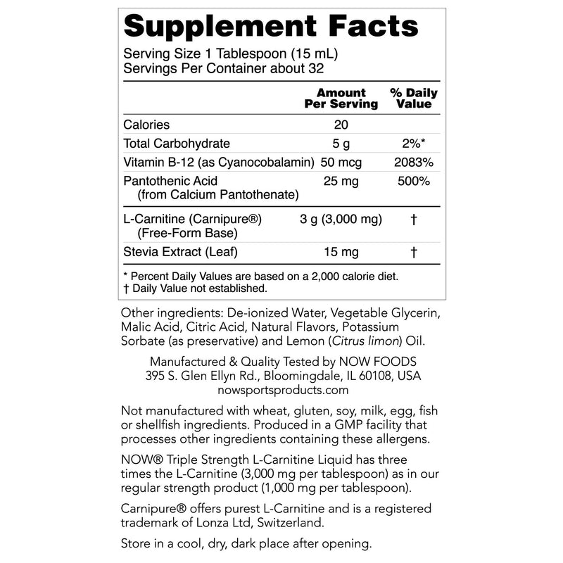 Now Sports, L-Carnitine Liquid Citrus Flavor 3000 mg 16 fl oz (473 ml)