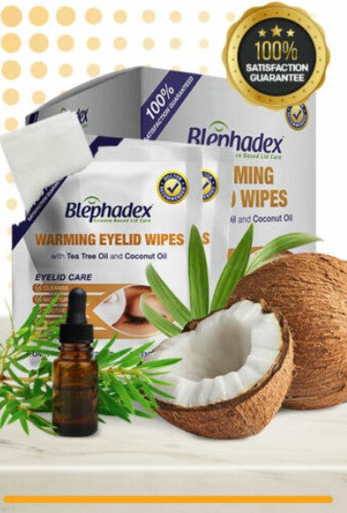 Blephadex Warming Eyelid Wipes - 30 Cleansing Wipes with Tea Tree & Coconut Oil, by Lunovus
