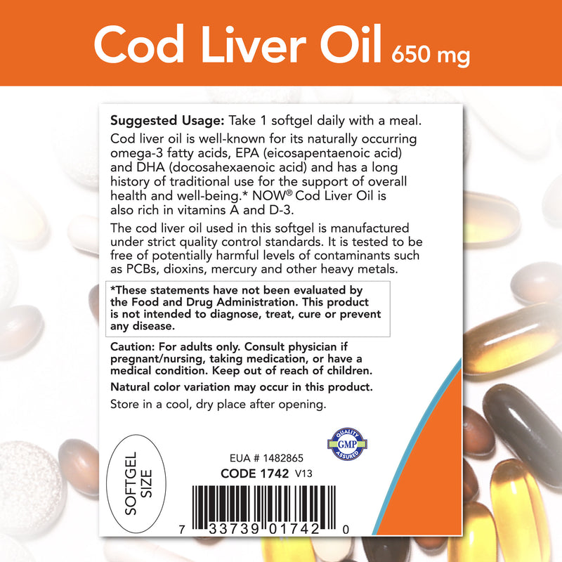 Cod Liver Oil 650 mg 250 Softgels